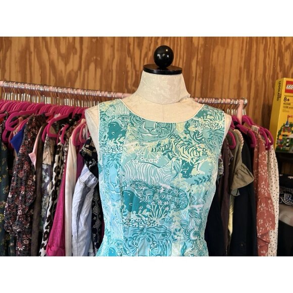 Lilly Pulitzer Safari Animal Print Lion Zebra Sleeveless VTG Dress Size 6 Green - Picture 3 of 11